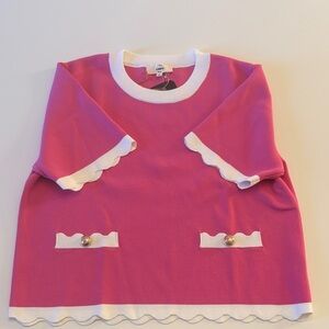 Entro Pink and White Scalloped Sweater